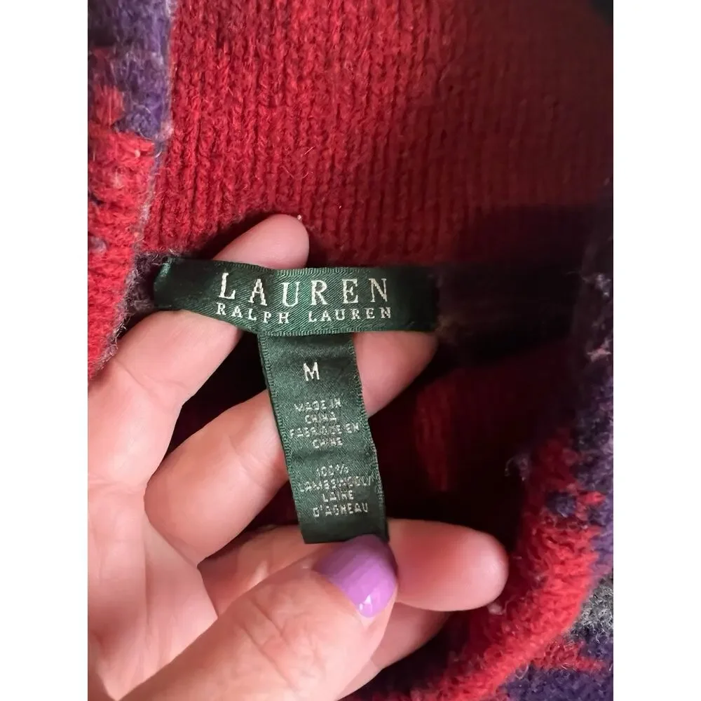 Fabulous Ralph Lauren 100% Lana Wool Aztec print turtle neck sweater M